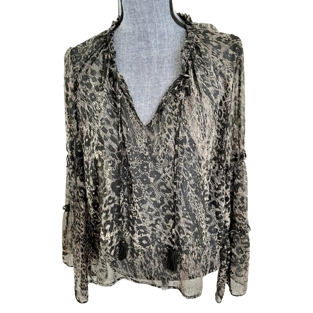 NWT Lovestitch Bell Sleeve Leopard Peasant Top